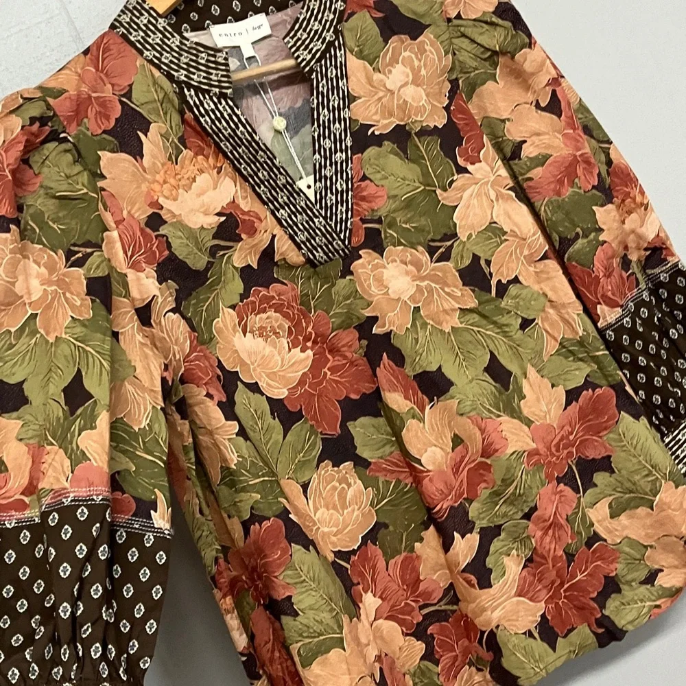 NWT Fall Entro Floral Top Blouse Shirt Large - Picture 7 of 14
